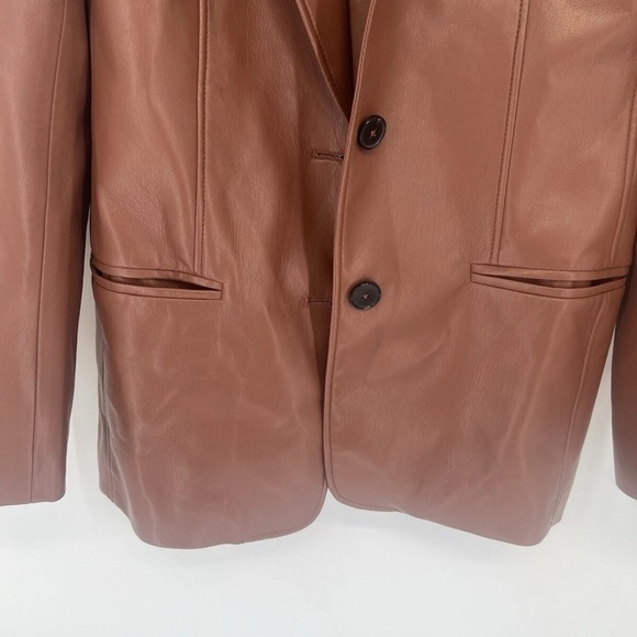 Babaton Smith Soft Vegan Leather Single Breasted Seamed Blazer Brown Black - Picture 4 of 8